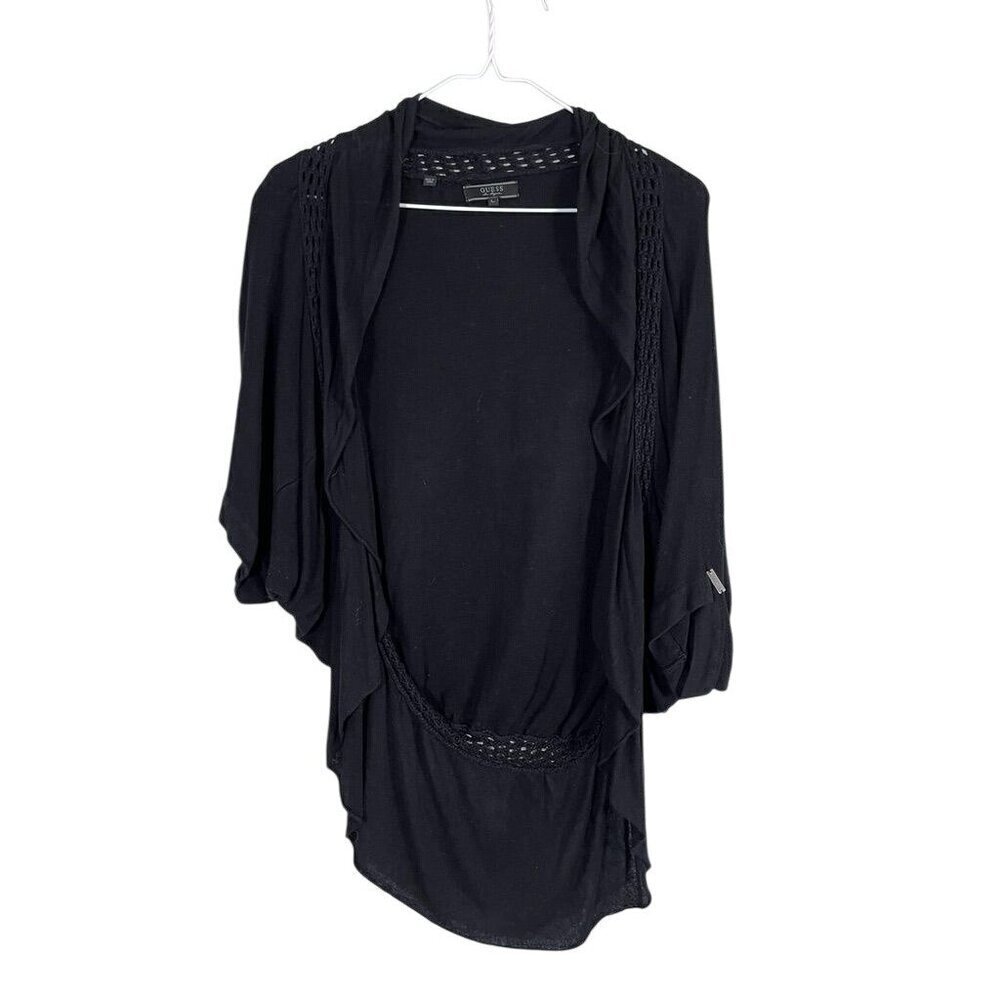 Guess Sweater Women L Black Crochet Y2K Goth Neutral Minimalist 80s Retro Soft